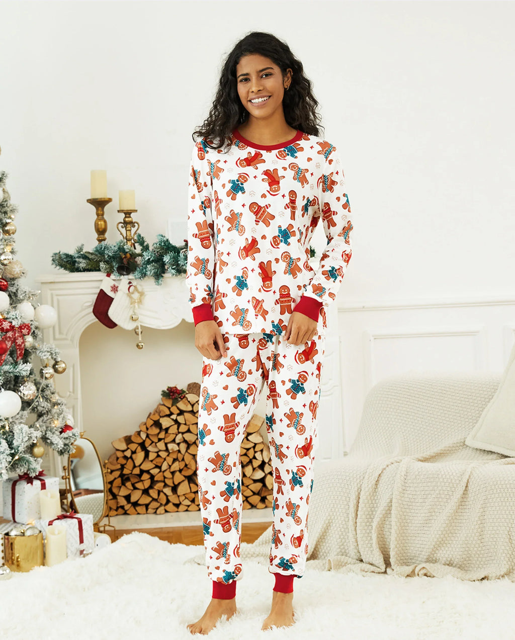 PatPat Matching Family Christmas Pajamas Gingerbread Print White