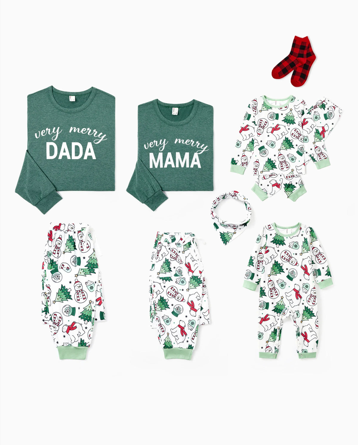 PatPat Family Matching Christmas Pajamas Christmas Tree Print Green