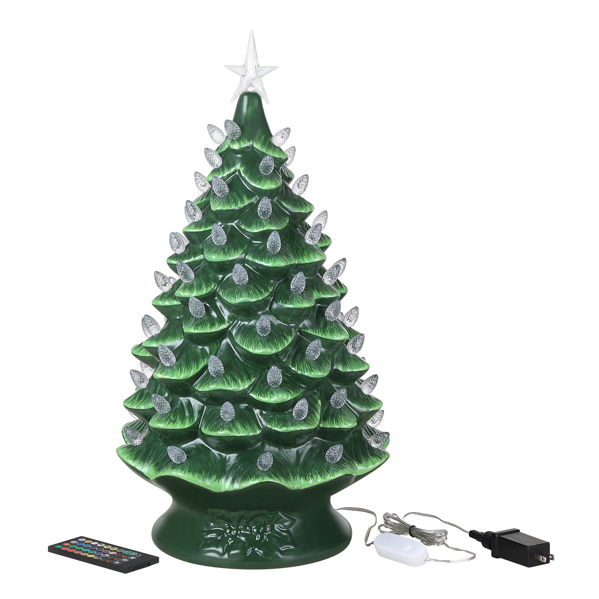24 in. Green Nostalgic Ceramic Tree with Light Show