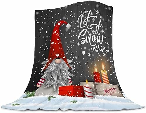 Christmas Throw Blanket, Merry Christmas Gnome Xmas Gifts Winter Snowflakess, Living Room/Bedroom/Sofa Couch Warm Soft Bed Flannel Blanket for Children Adults All Season 60"X50"