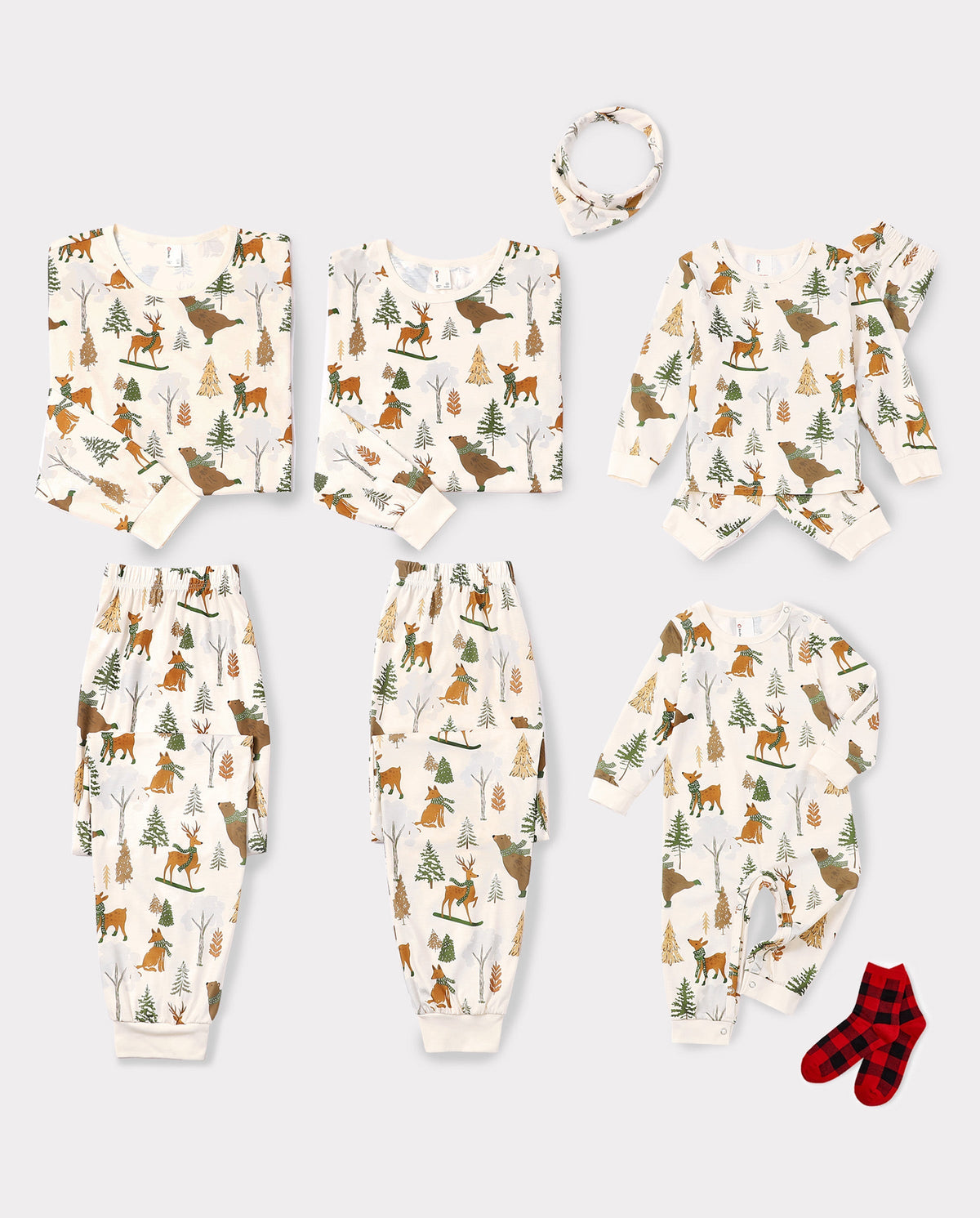 PatPat Matching Family Christmas Pajamas Woodland Print Beige