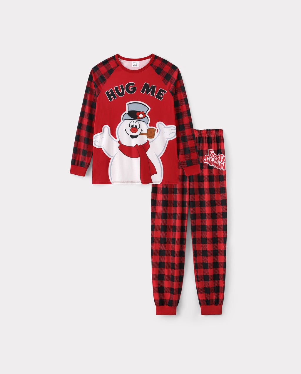 PatPat Frosty the Snowman Matching Family Christmas Pajamas Hug Me Print Plaid Red