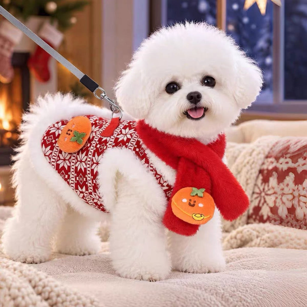 Christmas Elk Furry Dog Cat Jacket with Scarf