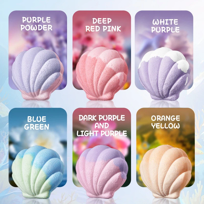 SADOER Seashell Bath Bombs Set, 6pcs Ocean‑Theme Bath Fizzies