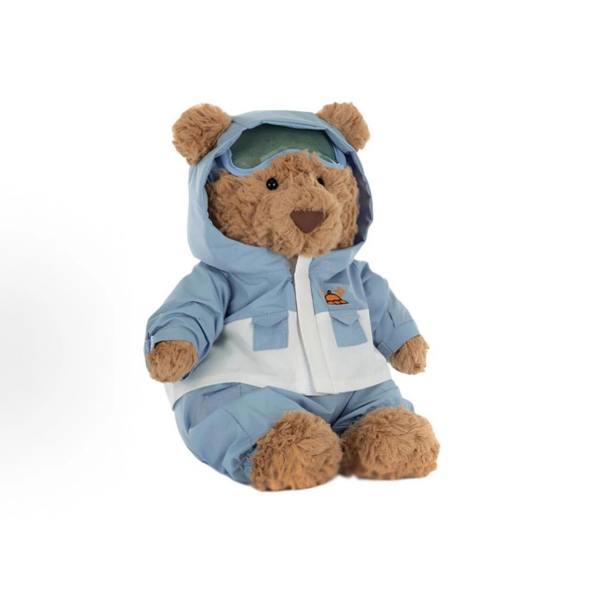 Ski Suit Brown Bear Plush Toy, Cute Winter Snow‑Skiing Teddy Bear Stuffed Animal with Hood & Goggles, Christmas Holiday Gift for Kids
