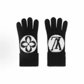 Black Knit Touchscreen Gloves, Unisex Winter Warm Gloves with Contrast Logo Jacquard, Ribbed Cuff
