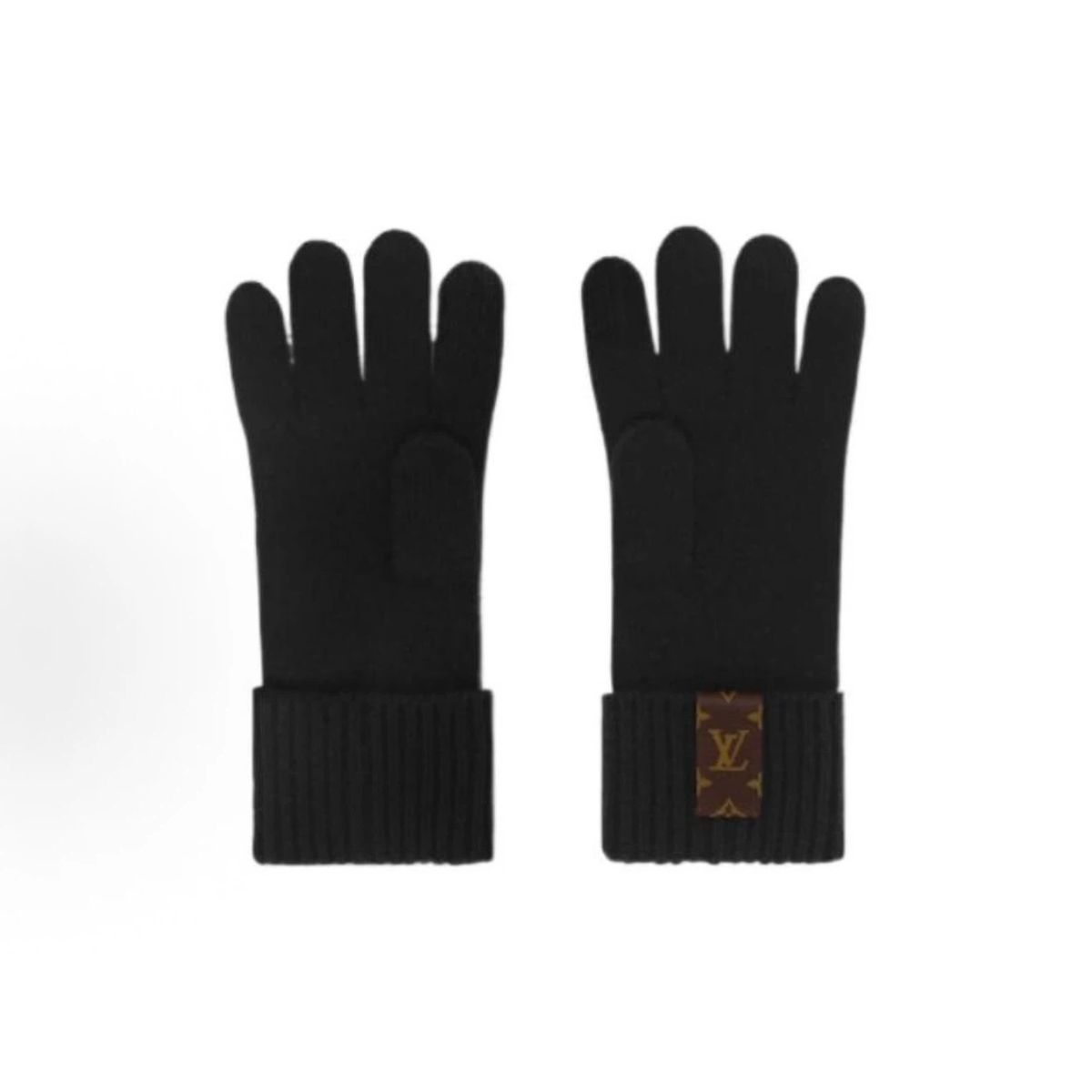 Black Knit Touchscreen Gloves, Unisex Winter Warm Gloves with Contrast Logo Jacquard, Ribbed Cuff