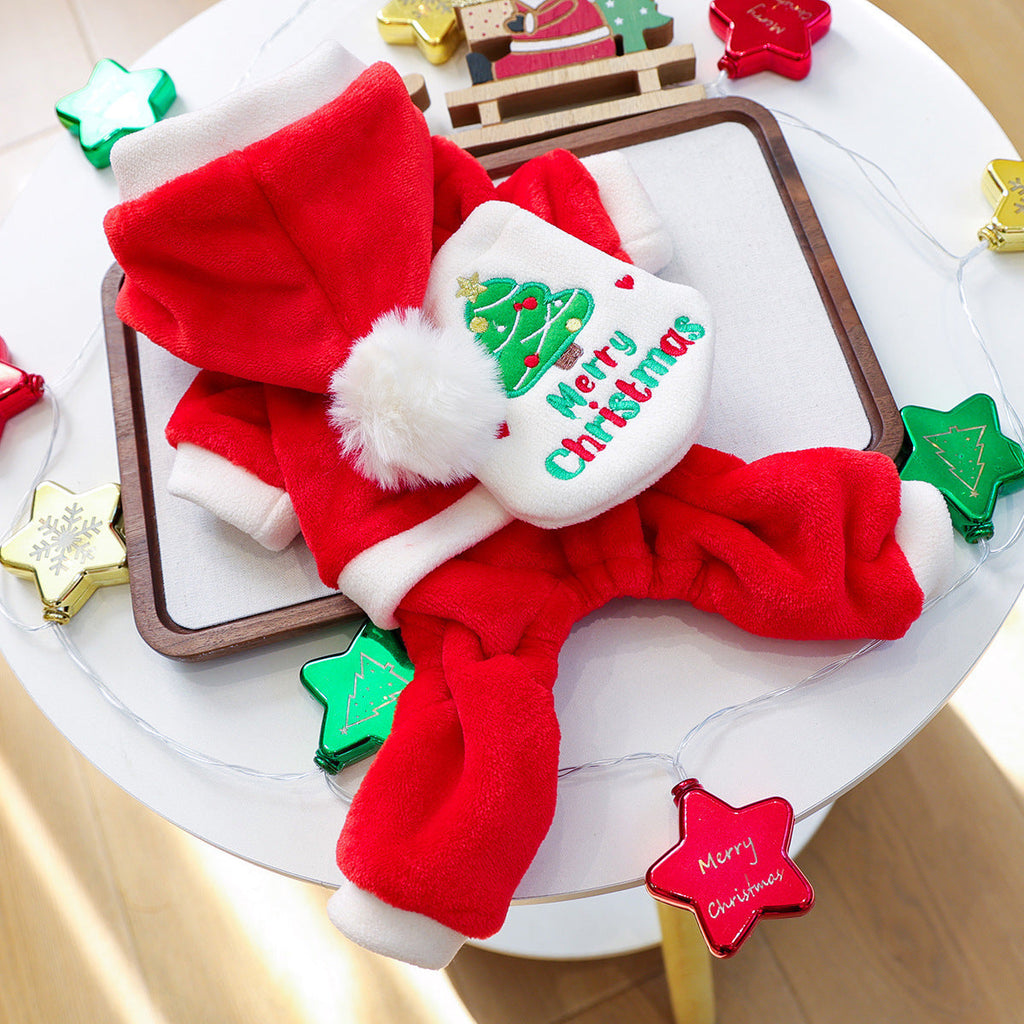 Christmas Santa Fleece Dog Cat Jumpsuits/Dress