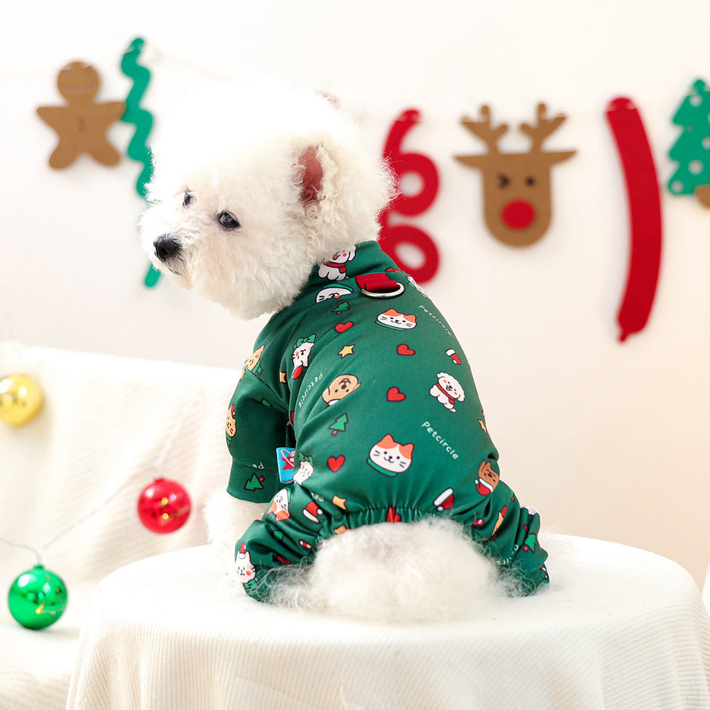 Christmas Santa Dog Harness Jumpsuits Pajama