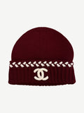 Chanel Maroon CC Embroidered Cashmere Beanie