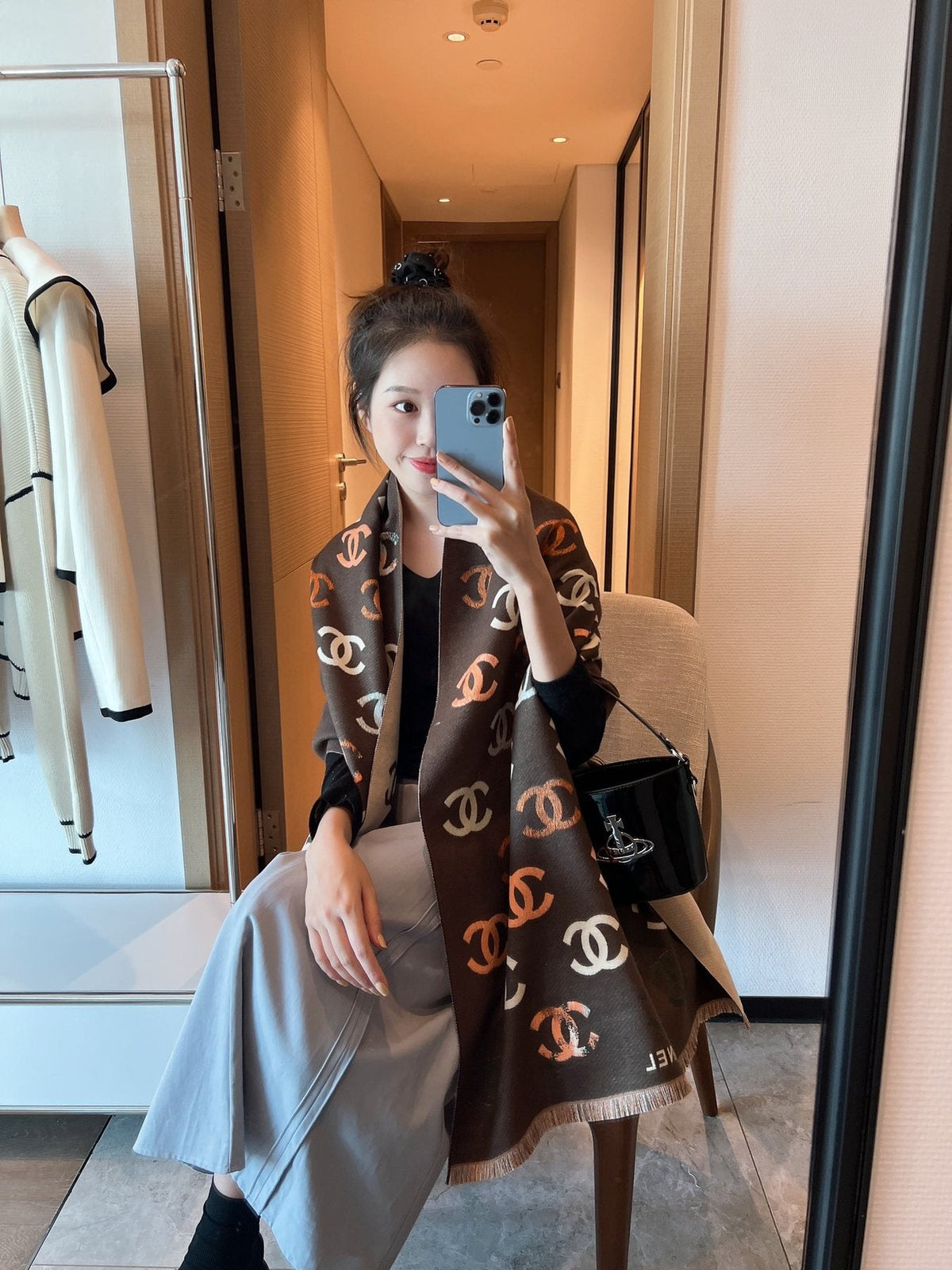 Chanel Motif Fringed Scarf